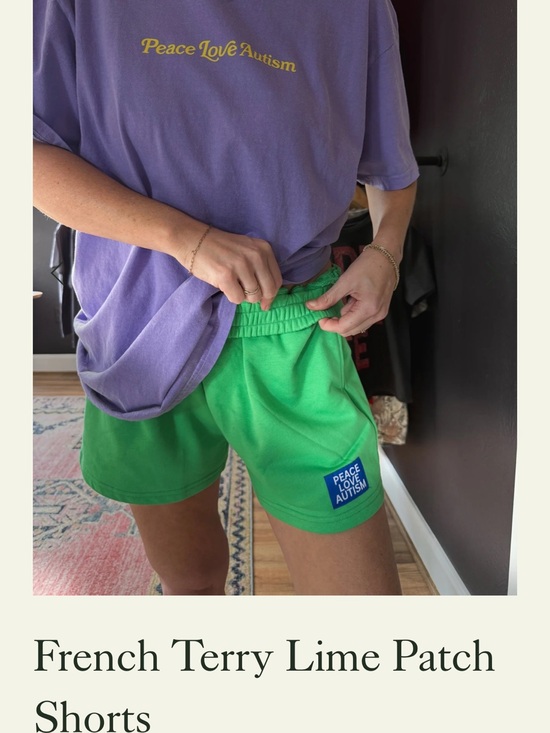 Peace Love Autism Pants - Lime French Terry Shorts NWOT peace Love autism shorts size XL PLA